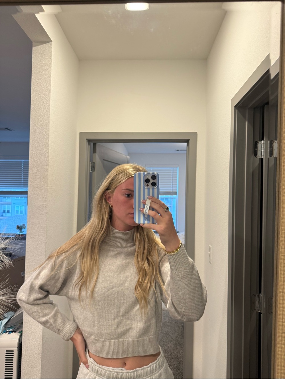 Aritzia Light Cream Cropped Turtleneck Sweater